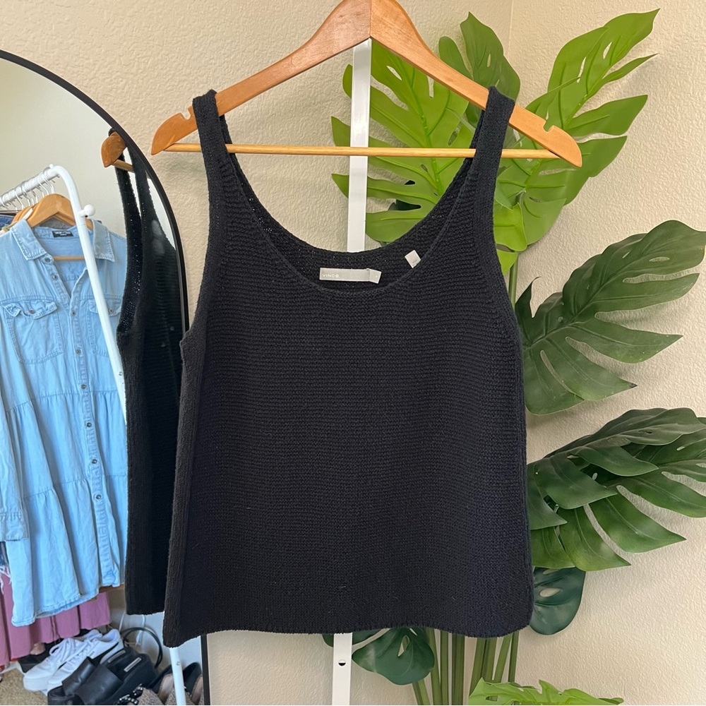 🖤Vince Camuto Black Textured Cotton Knit Tank Sz M | Minimal Elevated Essential